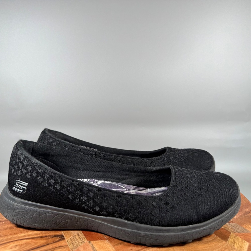 Skechers Microburst One Up‎ Black Mesh Slip On Ballet Flats Womens 10 23312
